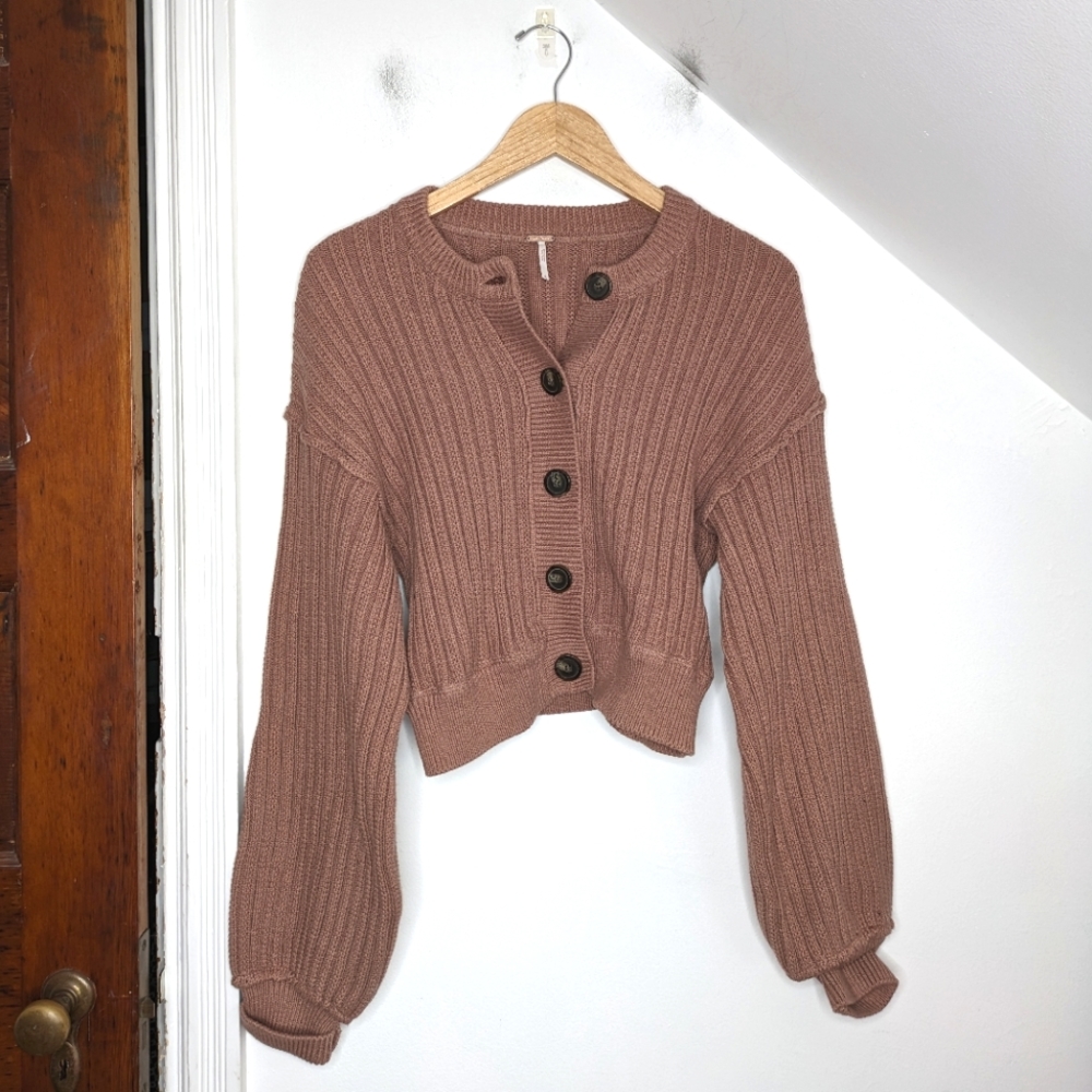 FREE PEOPLE Cotton Cropped Chunky Knit All Yours Sweater Size L